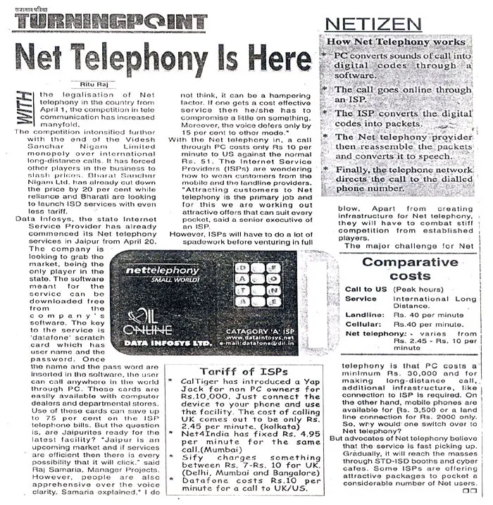 Net Telephony Is Here- Rajasthan Patrika