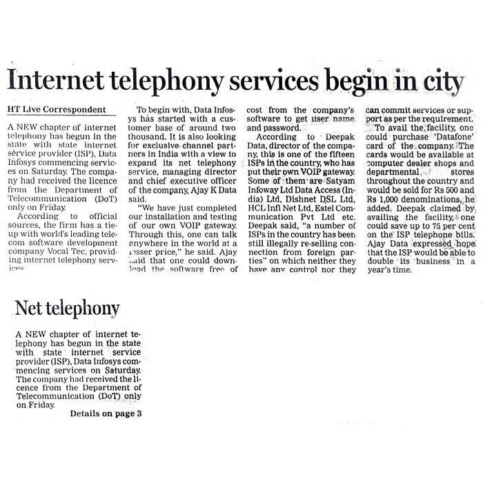 Internet telephony services begin in city- Hindustan Times