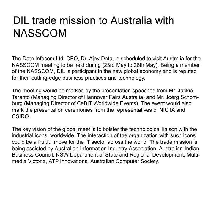 DIL trade mission to Australia with NASSCOM