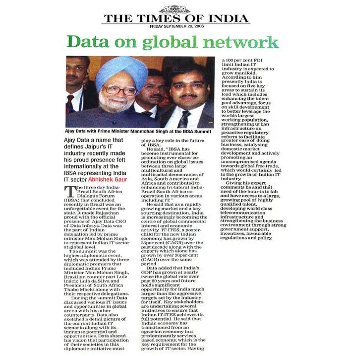 Data on global network- 29 September, The Times Of India