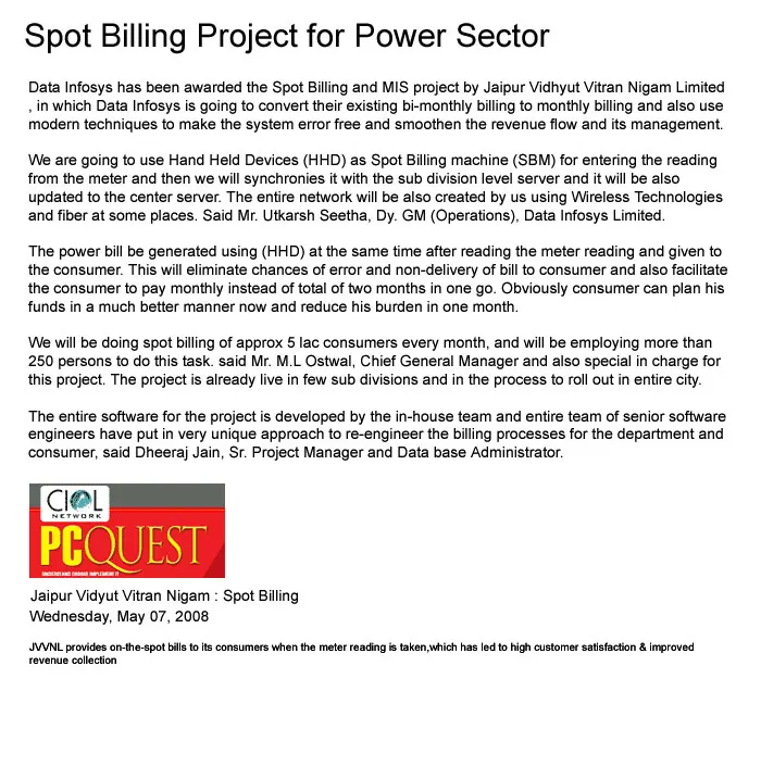 Spot Billing Project for Power Sector