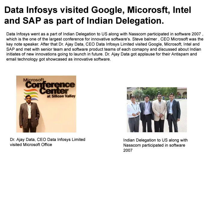 Data Ingenious Global Limited (Formerly Known as Data Infosys) visited Google, Microsoft, Intel and SAP as part of Indian Delegation
