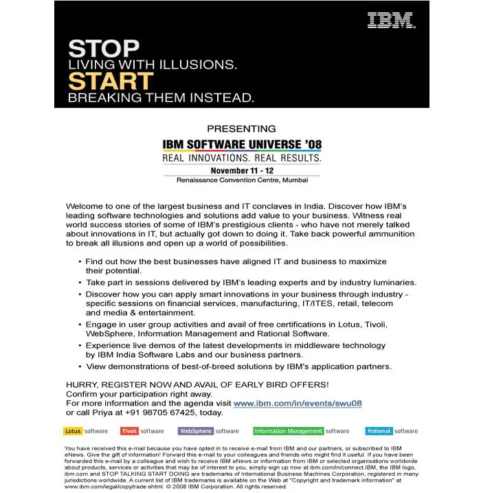 Data Ingenious Global Limited (Formerly Known as Data Infosys) Participating in IBM Software Universe ’2008- 29 October