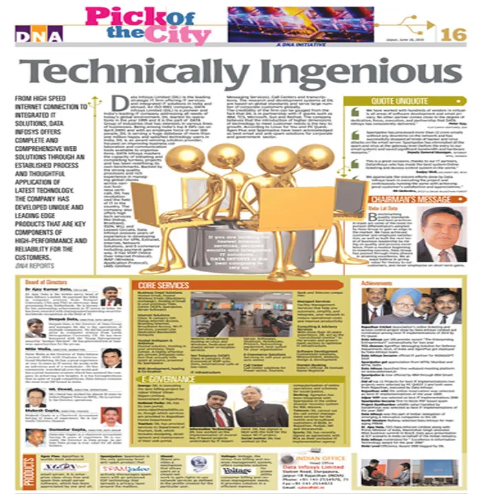Pick of the City Series Initiative by DNA Newspaper covers Data Ingenious Global Limited (Formerly Known as Data Infosys limited) – 18 June, DNA