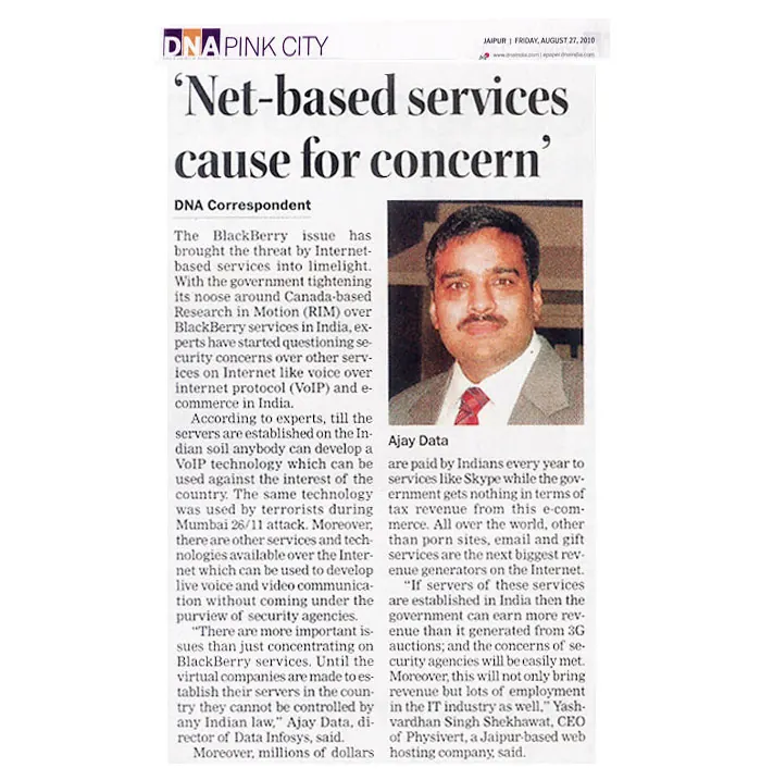 Net-based services cause for concern- 27th August, DNA