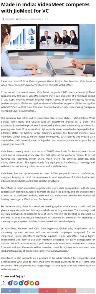 Made in India: VideoMeet competes with JioMeet for VC