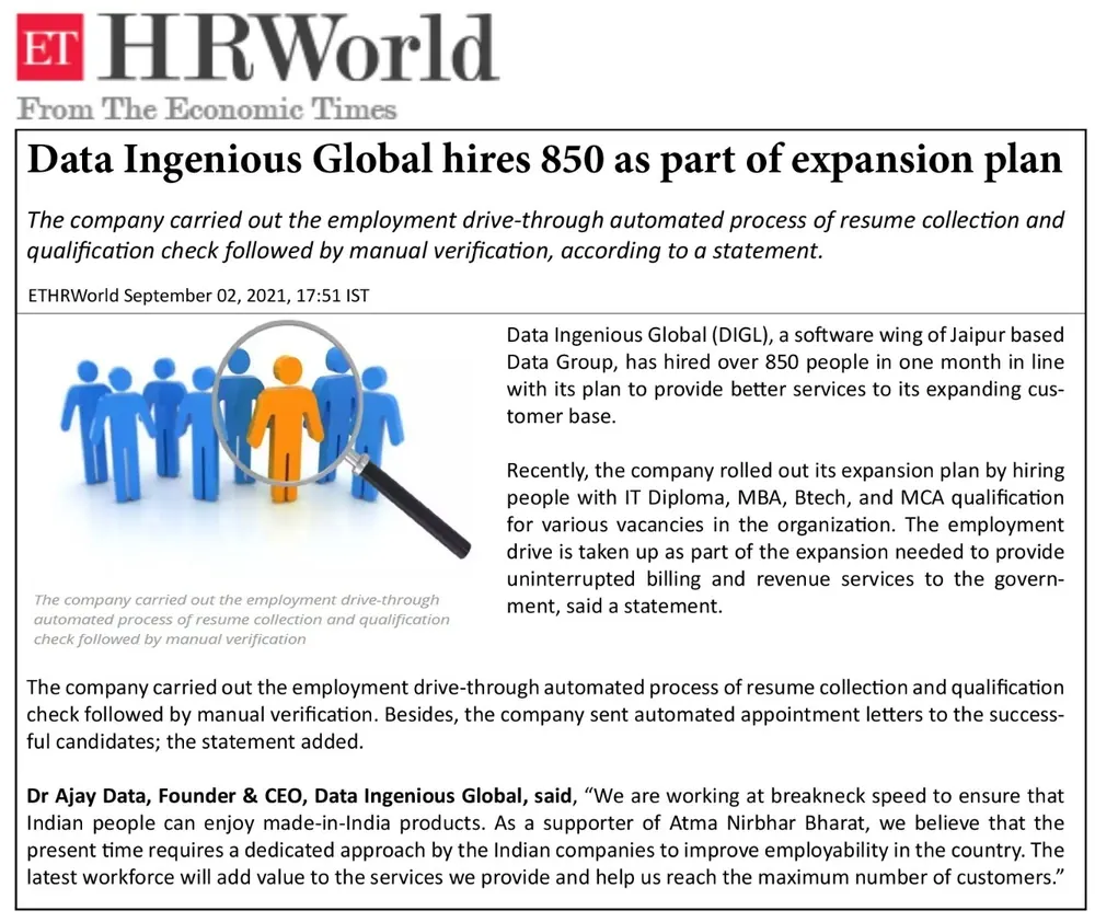 Data Ingenious Global Ltd employs 850 more in one month as part of expansion plan
